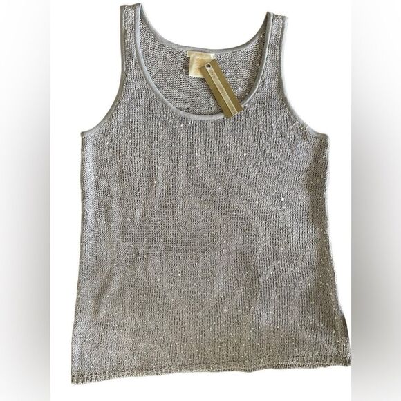 Matty M ice blue sequin knit sleeveless scoop neck tank top sz L slight shimmer - Picture 1 of 5